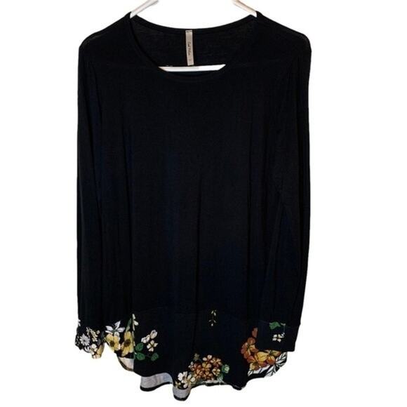 Tops - Cool Melon Long Sleeve Black Shirt with Floral Trim. Size Medium.